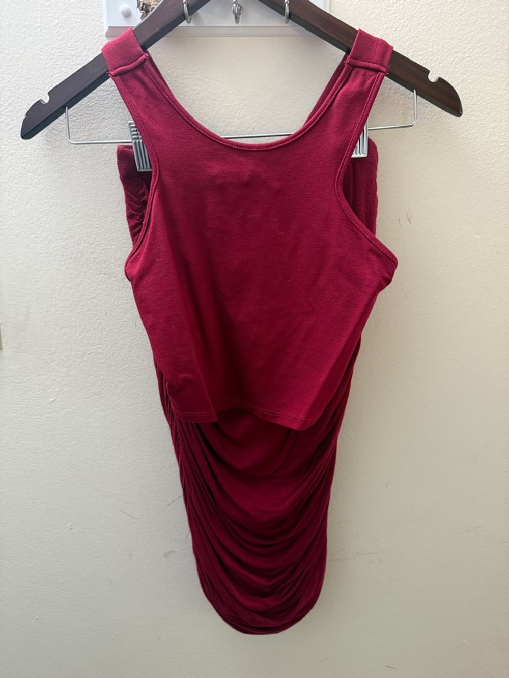 Windsor Burgundy Asymmetrical Drape Skirt and tank top